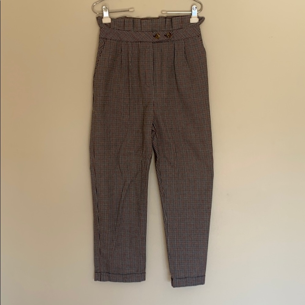 Topshop Plaid Paper Bag Pants